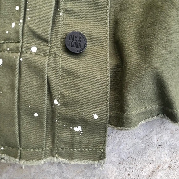 NWT Oak & Acorn Painter Cropped Jacket Sage Green Cotton Splatter L - Picture 12 of 13